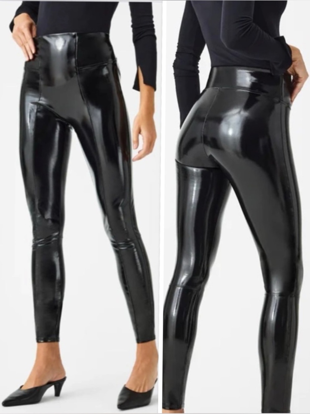 SPANX Faux Patent Leather Legging  Black Skinny High Rise Stretch Size M/M
